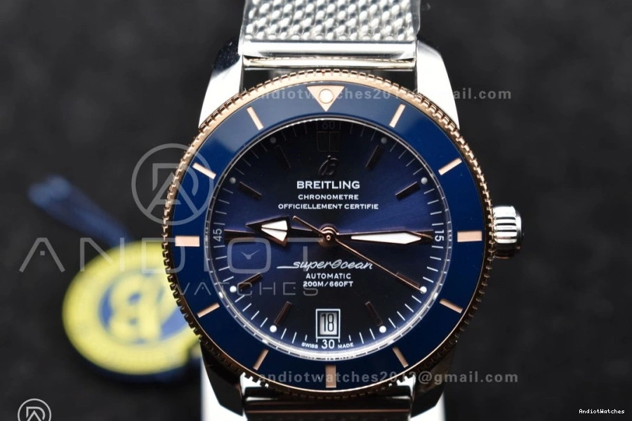 on Bezel A and RG Mesh WaterResistant Dial SuperOcean 1172 Blue BLSF Bezel Bracelet Blue Ceramic 42mm SS II Heritage 0516